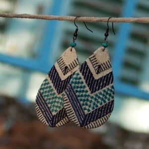 Handmade Leather Earrings 'TOSCA' (woven fabric and leather) 10